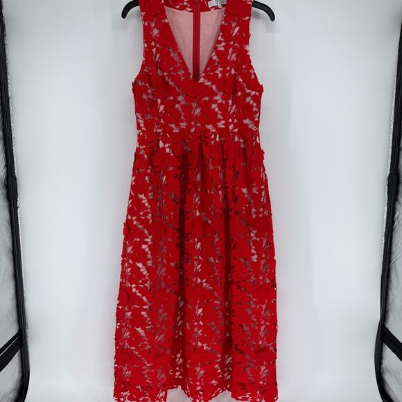 CROSBY by Mollie Burch Dresses & Skirts - CROSBY by Mollie Burch Red Floral Midi Dress Pockets Womens Size 4